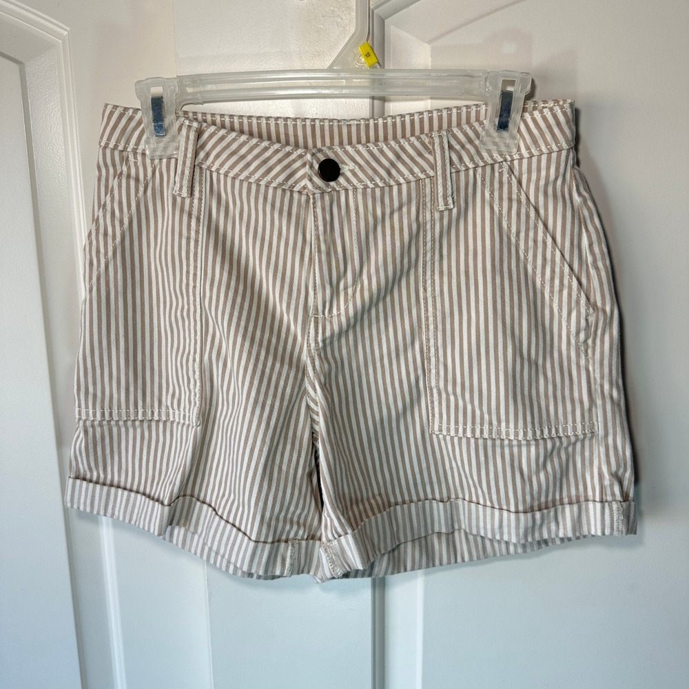 CASLON White & Beige Striped Cuffed Chino Shorts Neutral Boho 5"‎ Womens 2